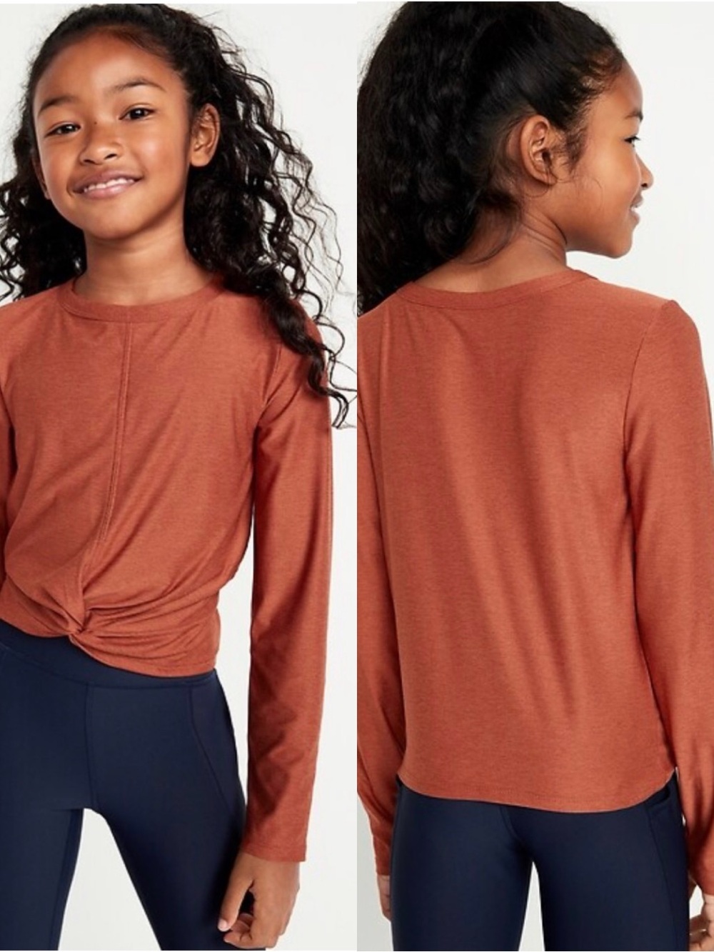 Old Navy M (8) Active Cloud 94 Soft Go Dry Long-Sleeve Twist Front Top in Rust
